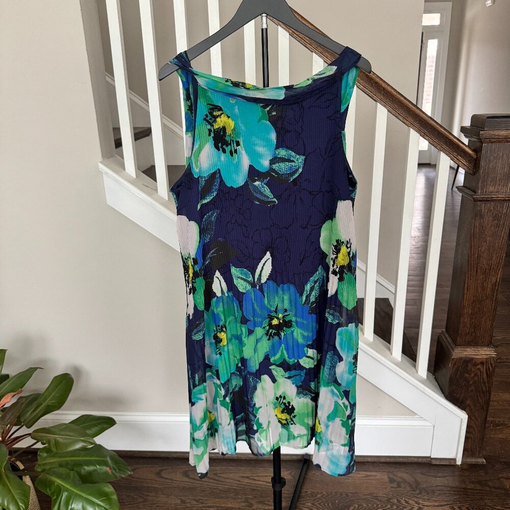 Eliza J - Sleeveless Navy Blue, Teal and Green floral dress - Size 14